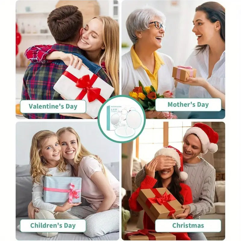 LED Lighted Travel Makeup Mirror, 1x/ 10x Magnification, Compact, Portable for Handbag, Purse, Pocket, 3. 5 inch Illuminated, Folding, Handheld, 2- Sided, Round, Cyan, Pocket Mirror,