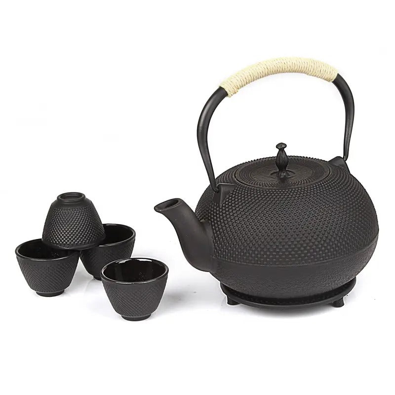 60oz Japanese Cast Iron Pot Tea Set - Black Color Teapot with Infuser and Trivet for Loose Tea Adults, Best for Christmas