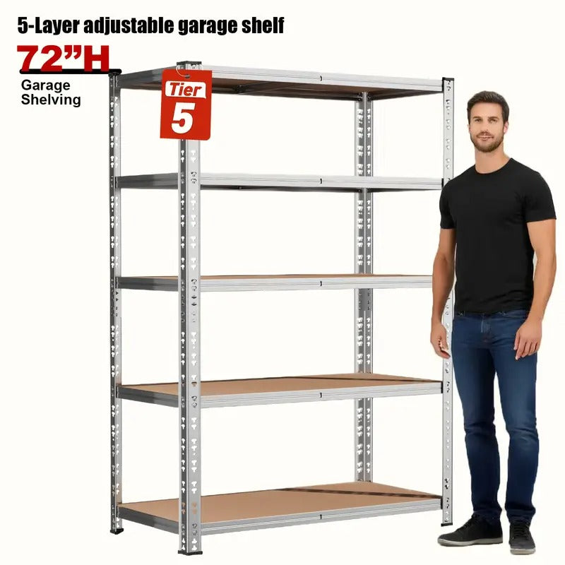 2200LBS Garage Storage Shelving Unit, 72"H 5-Tier Heavy Duty Storage Shelves, Adjustable Industrial Utility Shelf, Metal Rack for Basment Pantry Closet, Garage, Utility Shelves