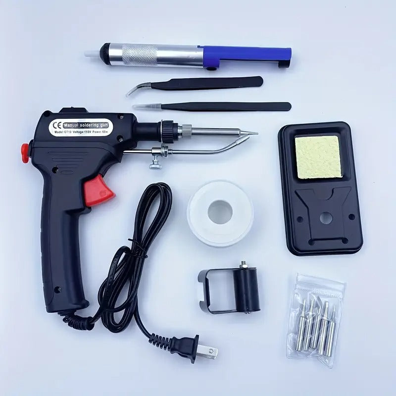 10pcs/set Automatic Hand-held Soldering Iron Kit with 5pcs Soldering Tips, Desoldering Pump, Tweezers, Soldering Wires, Mini Bracket for Circuit Boards for Home DIY and Electronics Repair