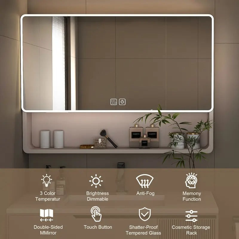 [35"x28" Smart Mirror] Legend Stone 35"x28" Aluminum Bathroom Mirror Cabinet | Smart LED Lighting, Defogging, Touch Button Control, Wall-Mounted Vanity Mirror with