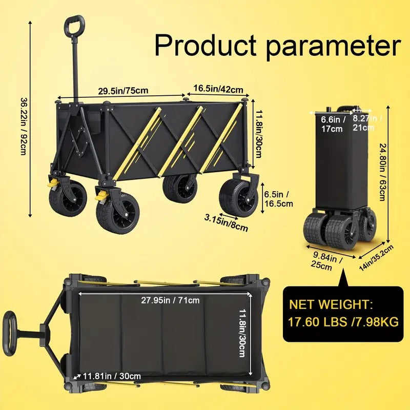 1pc Foldable Trolley Pet Transporter Beach Trolley, 550lb Heavy Duty Multi-purpose Garden Trolley with 360°All-terrain Wheels,