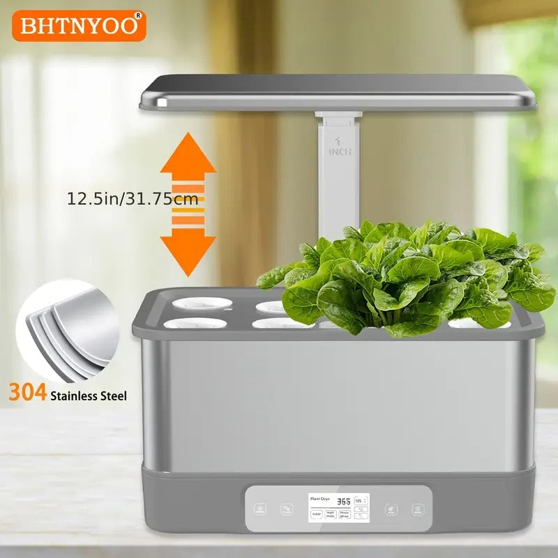 Indoor Herbs Garden, APP&WiFi Hydroponics Growing System Kit, BHTNYOO/8 Pods/ Soilless Cultivation Planting Gardening Box With LED Growth Lights And Water Pump (Stainless Steel)