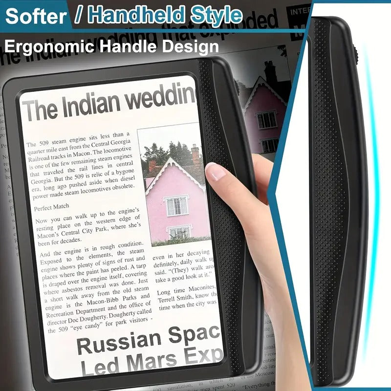10X Magnifying Glass with Light - Large Bright LED Full Page Magnifier, Lightweight Handheld Rectangular Design for Reading Small Prints, Seniors & Low Vision