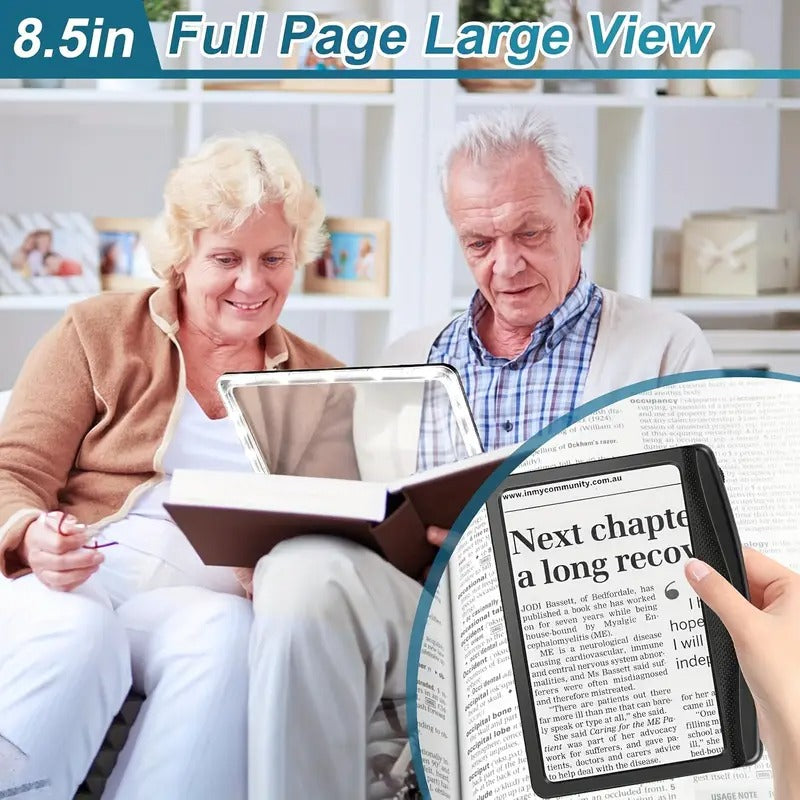 10X Magnifying Glass with Light - Large Bright LED Full Page Magnifier, Lightweight Handheld Rectangular Design for Reading Small Prints, Seniors & Low Vision