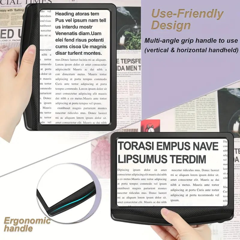 10X Magnifying Glass with Light - Large Bright LED Full Page Magnifier, Lightweight Handheld Rectangular Design for Reading Small Prints, Seniors & Low Vision