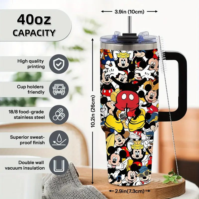 1pc Disney Mickey Mouse 40oz Stainless Steel Tumbler with Lid & Straw, Insulated for Hot & Cold Drinks, BPA-Free, Vibrant Mickey Illustrations, Perfect for Camping, Sports, Car Use