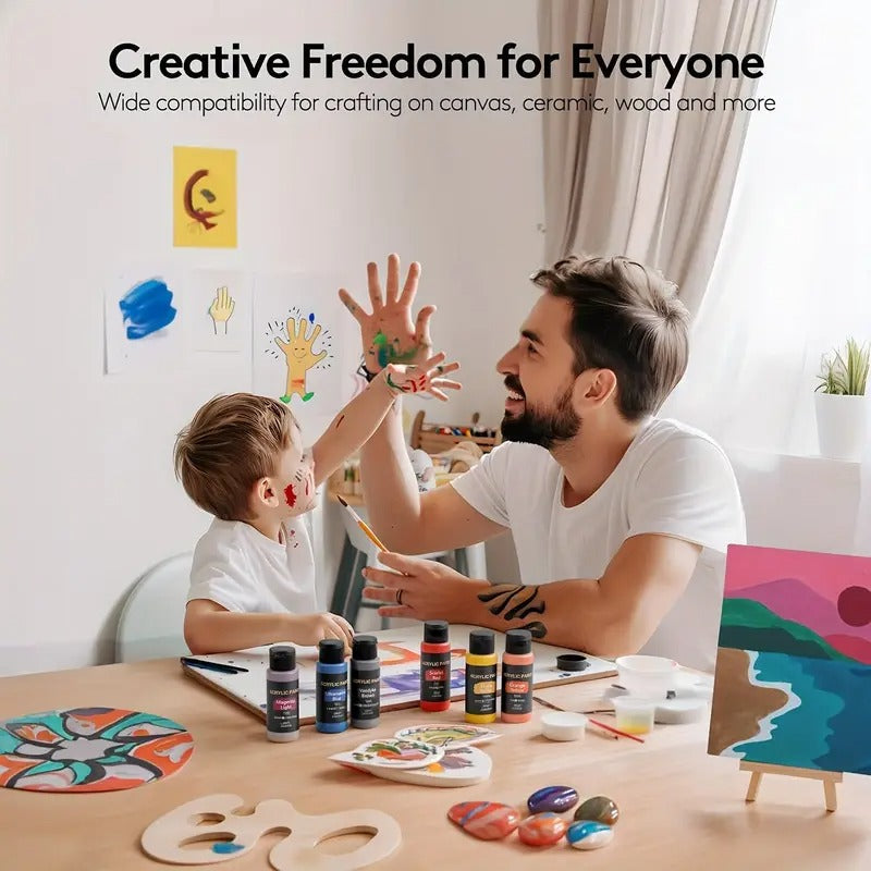 36/48 Colors Painting Supplies (2oz) with 12 Art Brushes, for Painting Canvas, Ceramic & Fabric, Rich Pigments Lasting Quality for Beginners & Professional, Christmas & Halloween, Back to School