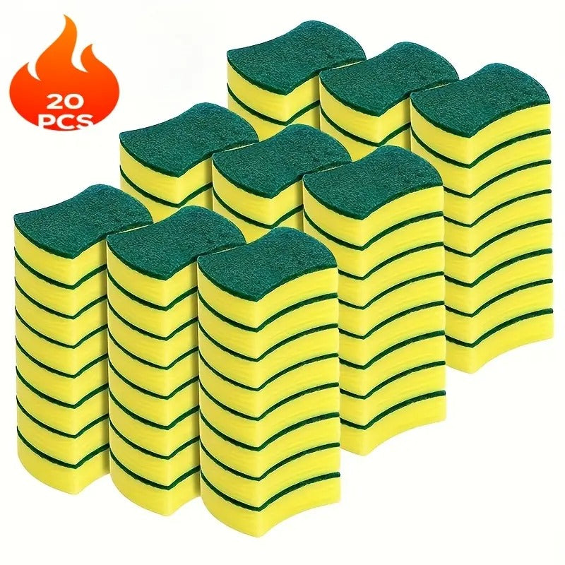 20pcs Multifunctional Cleaning Sponge, Double-sided Scouring Pad, Dishwashing Sponge, High-end Kitchen Sponge, Super Absorbent, Suitable For Home Cleaning