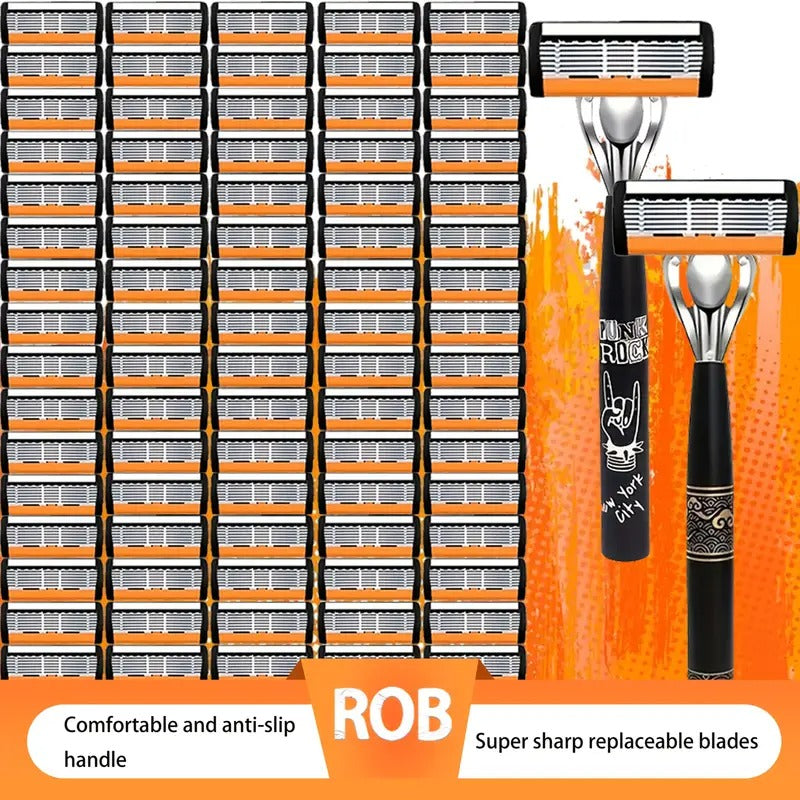 Men's Safety Razor with Non-Slip Grip - Sharp Blade Shaving, Heavy-Duty Metal Construction, Compatible with Replacement Blades - Ideal for Beards, Mustaches, Facial Hair - Made in China, Razors for Shaving