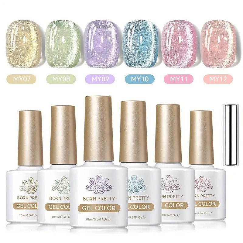 6pcs/set BORN PRETTY Cat Eye Gel Nail Polish, 0.34oz, Flowing Series, Alcohol Free, for Nails DIY