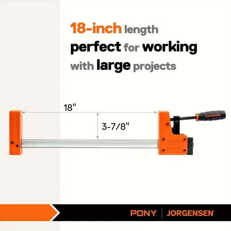 Jorgensen 18" Bar Clamp Set, 2-pack 90° Parallel Clamp Cabinet Master, Steel Jaw Bar Clamp For Woodworking, 1500 Lbs Load Limited