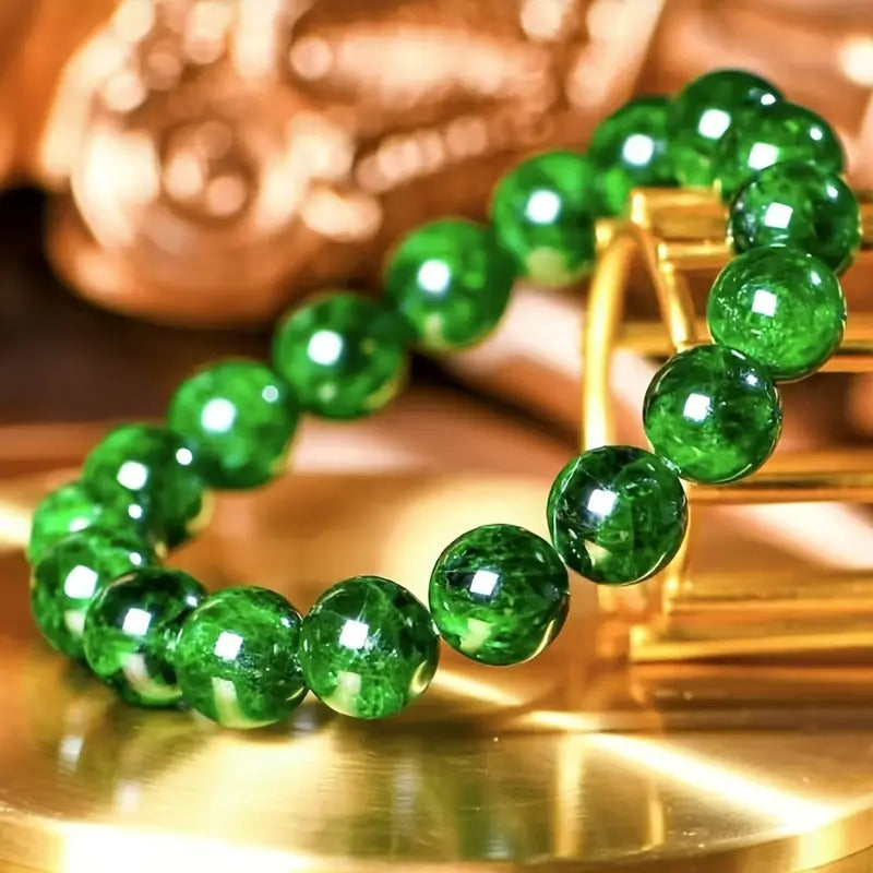 Elegant Chinese-Style Bead Bracelet - Natural Stone Round Jewelry with Golden-Tone Metal Accents, Stretchable Design for Wrist or Necklace, Handcrafted Accessory for Casual Attire, Jewelry Making