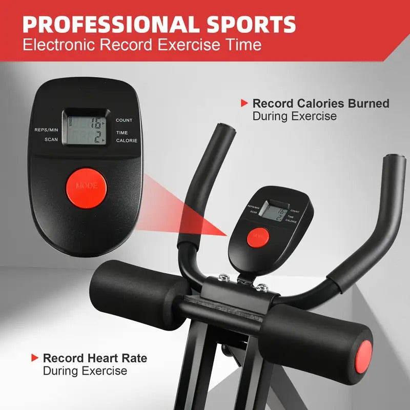 Adjustable Height Ab Trainer - Foldable Home Gym Equipment with LCD Monitor, Full-Body Workout Machine for Core Toning, Leg, Thigh & Butt Shaping - Adjustable Resistance Levels, Space-Saving Design - Sturdy Construction for Home, Gym,