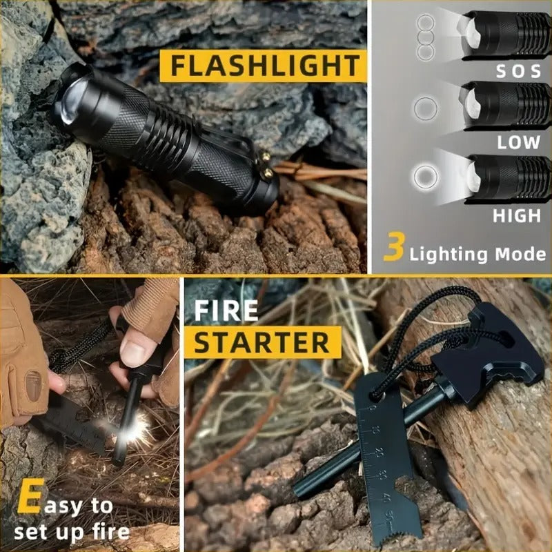 industrial shear Shall 12pcs Emergency Survival Kit, Outdoor Survival Gear Tool with Survival Bracelet, Fire Starter, Whistle, Wood Cutter, Water Bottle Clip, Pen