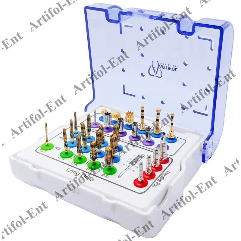Artifol 29-Piece Implant Drill Kit – Lateral Approach Sinus Lift Kit with Tissue Punch, Parallel Pins & Storage Box – Implant Bur Set