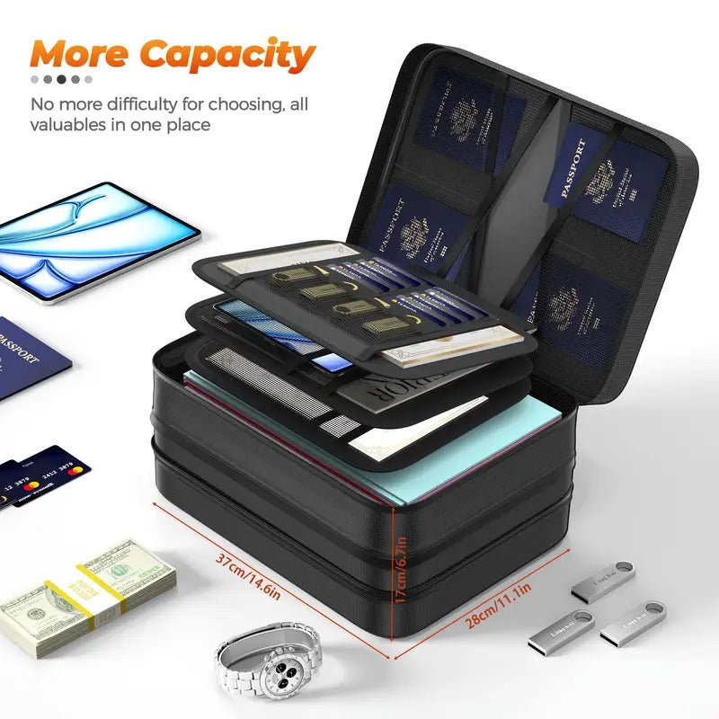 5200°F Fireproof & Waterproof Document Organizer with Lock - Heat Insulated Portable File Box for Home, Travel, Office - Durable Classic Design with Multiple Compartments & Secure Lock, Fireproof Document Holder
