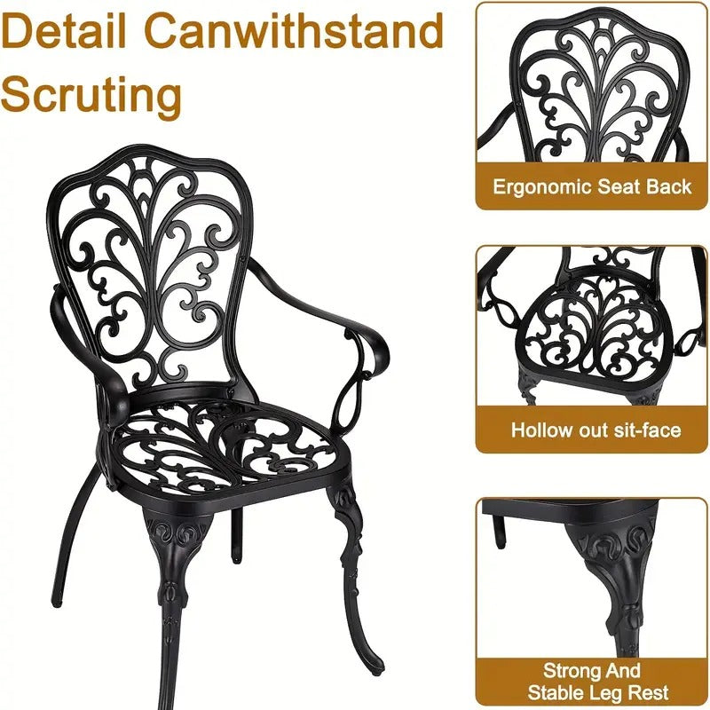 3pcs Bistro Set, Outdoor Bistro Table And Chairs Set Of 2, Rust-Resistant Cast Aluminum All Weather Patio Outdoor Bistro Set with Umbrella Hole for Backyard, Balcony, Front Porch