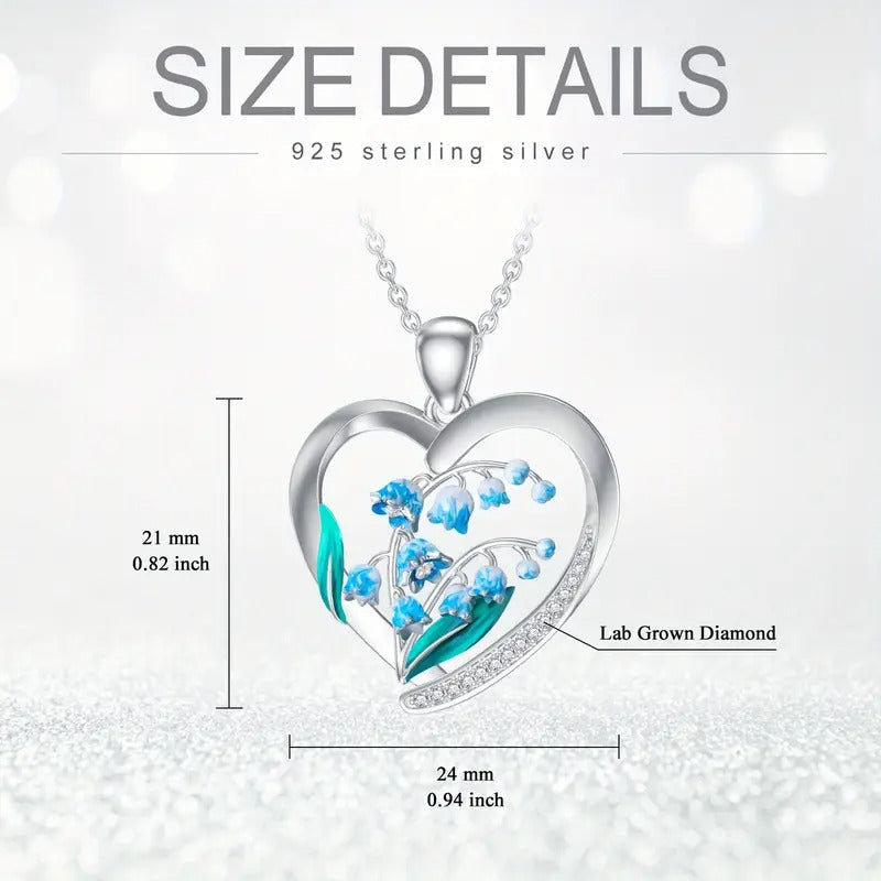 Cultured Gemstone 925 Pure Silvery Lily Heart Pendant Necklace Women'S Jewelry