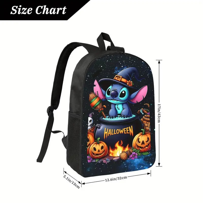 Disney Stitch Halloween Backpack - Official Stitch Witch Hat & Cauldron Design School Bag, Heavy-Duty Commuter Backpack with Adjustable Shoulder Straps, Zipper Closure, Machine Washable