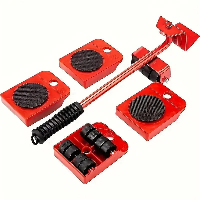 5pcs Heavy Duty Furniture Movers with Red Metal Pads - Labor-Saving Moving Tool for Large Objects, Smooth Rolling Pulley Base for