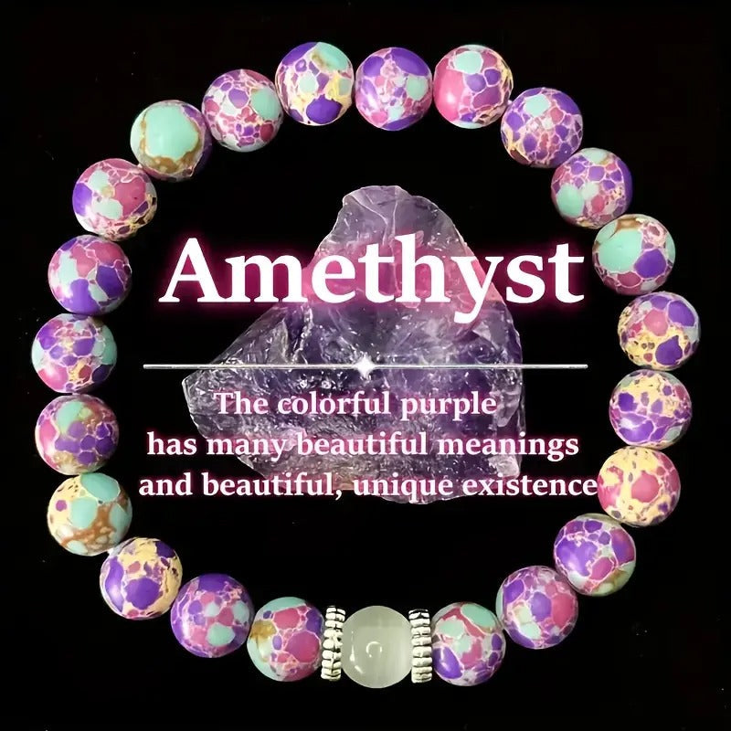 4pcs Natural Stone Crystal Bracelet - An Elastic Hand Band Handmade From Amethyst, Tiger's Eye, Cat's Eye, Marine Sedimentary Stone And Moonstone - Is Suitable for Gifts