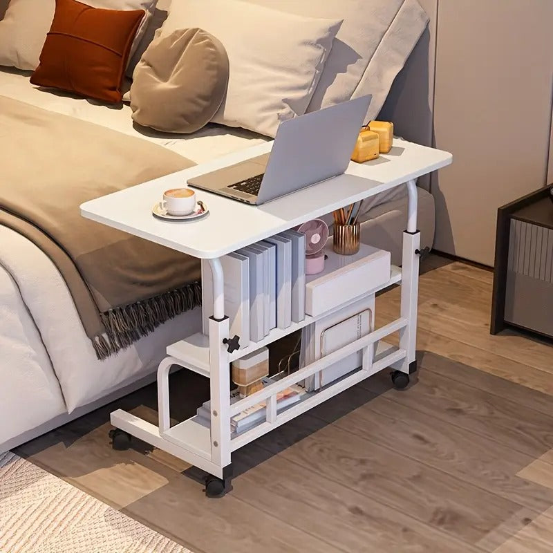 [Ergonomic Workstation] Height-Adjustable Ergonomic Mobile Three-Tier Workstation Desk | Study Desk with Locking Casters And Multi-layer Storage,