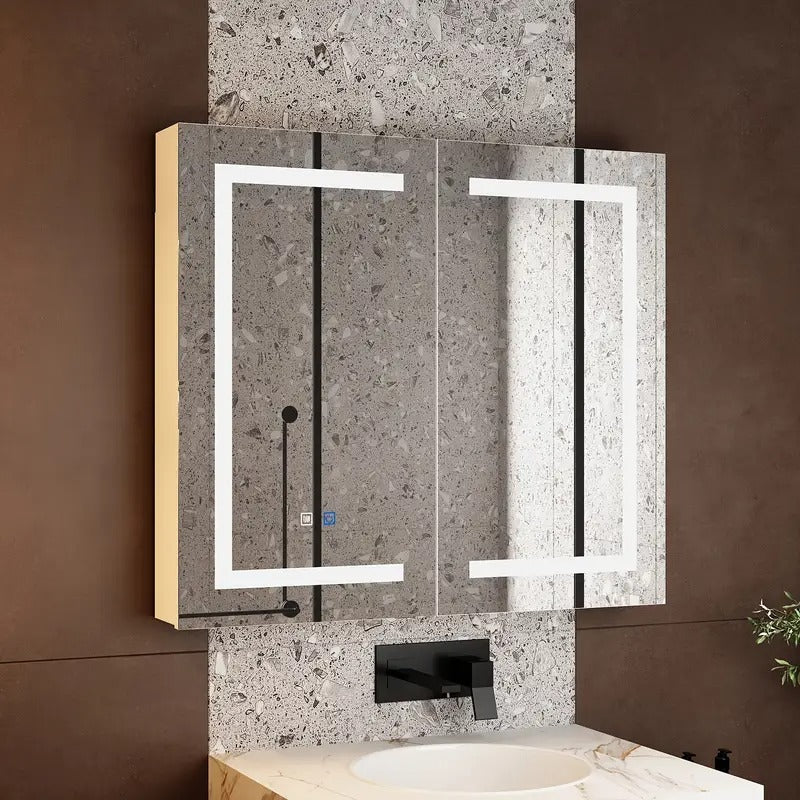 [Modern LED Bathroom Cabinet] Modern Adjustable LED Bathroom Medicine Cabinet with Anti-Fog Mirror | Wall-Mounted Storage, Two Doors, Adjustable Shelves, No Wiring Needed, Space-Saving Design