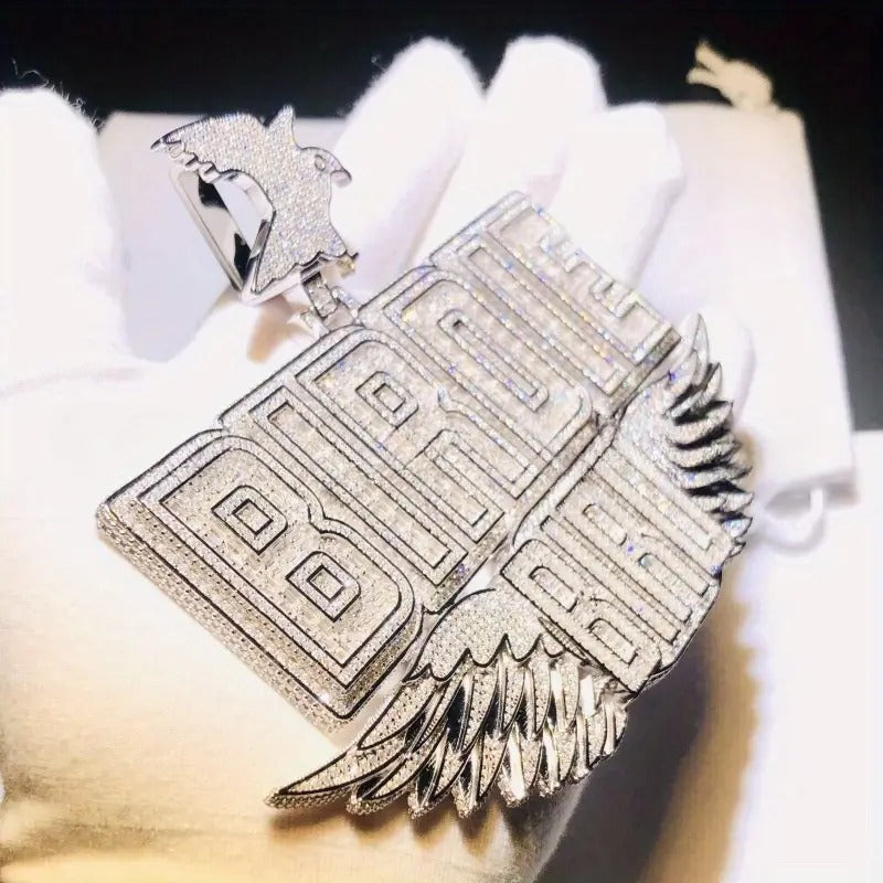 925 Silver Full Moissanite Men's Hip Hop Wing Pendant Letter Necklace Pendant Customised Men's Street Trend Necklace Holiday Gift Birthday Party Gift Best Gift for Boyfriend Daily Wear