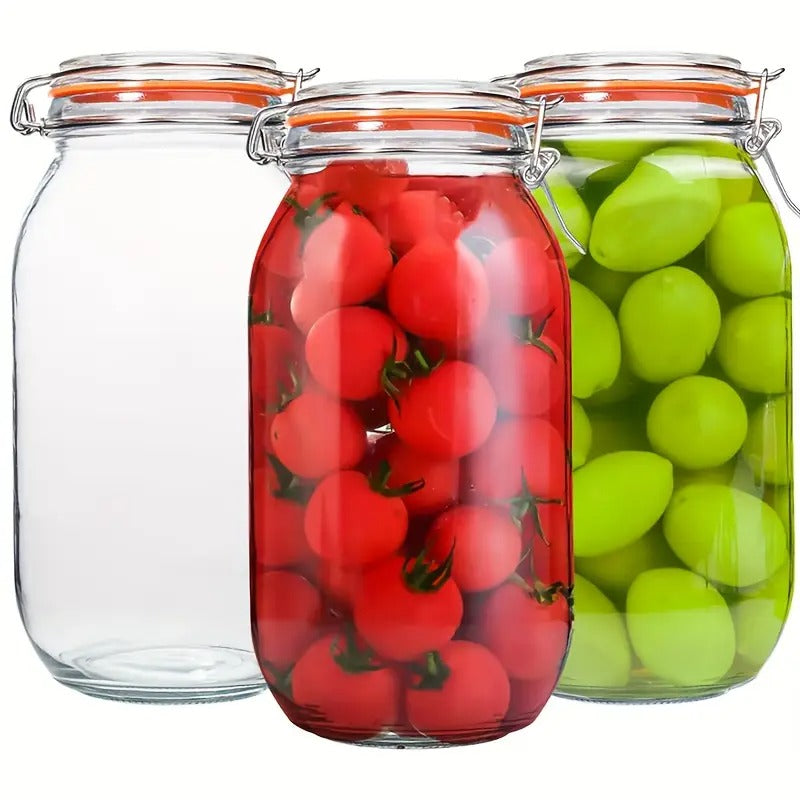 3pcs Half-Gallon Glass Mason Jars with Airtight Lids, 64-Ounce Wide Mouth for Pickling, Canning, and Food Storage – Perfect for Tomatoes, Beans, and Olives – Freezer Safe & Reusable