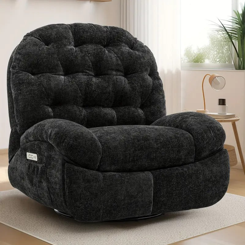 [Electric Recliner] Comfortable Oversized Swivel Recliner Chair | Adult Electric Recliner with USB Port and Side Pocket Storage, Large Chenille Recliner