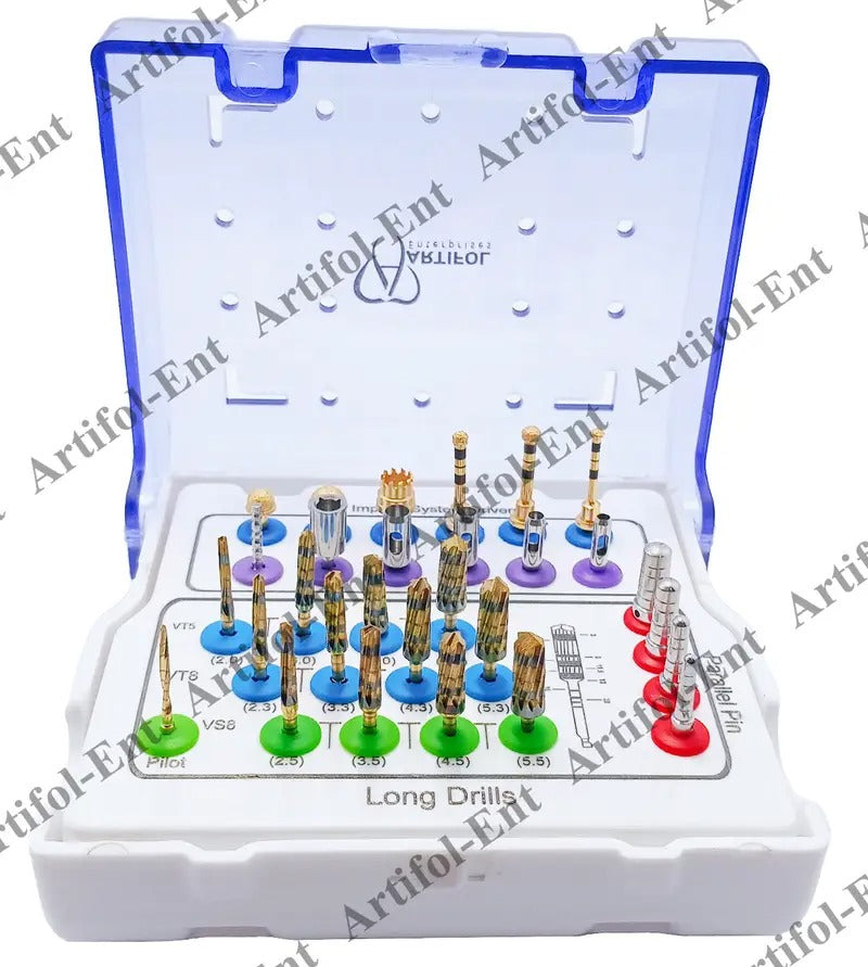 Artifol 29-Piece Implant Drill Kit – Lateral Approach Sinus Lift Kit with Tissue Punch, Parallel Pins & Storage Box – Implant Bur Set #