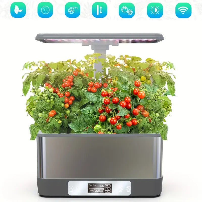 Indoor Herbs Garden, APP&WiFi Hydroponics Growing System Kit, BHTNYOO/8 Pods/ Soilless Cultivation Planting Gardening Box With LED Growth Lights And Water Pump (Stainless Steel)