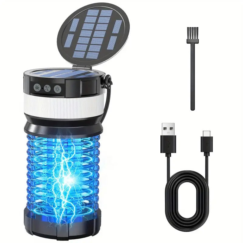 Auto-Sensor Solar Insect Killer - 4000mAh Portable Bug Zapper Light with LED, USB Rechargeable, Indoor/Outdoor Use, ABS Material, Solar-Powered Insect Repellent for Home & Garden