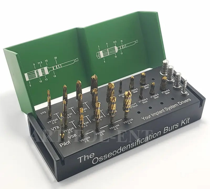 ARTIFOL 24-Piece Osseodensification Kit - Universal Burs & Pins Set with Metal Holder Drive OS1029