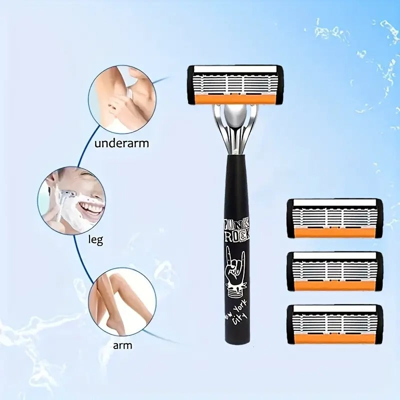 Men's Safety Razor with Non-Slip Grip - Sharp Blade Shaving, Heavy-Duty Metal Construction, Compatible with Replacement Blades - Ideal for Beards, Mustaches, Facial Hair - Made in China, Razors for Shaving