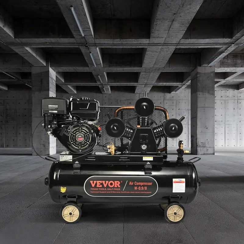 VEVOR 15HP Gas Powered Air Compressor, 30 Gallon Horizontal Air Compressor Tank, 33CFM@115PSI Gas Driven Piston Pump Air Compressed System with 115PSI Max Pressure for Construction Sites Workshop