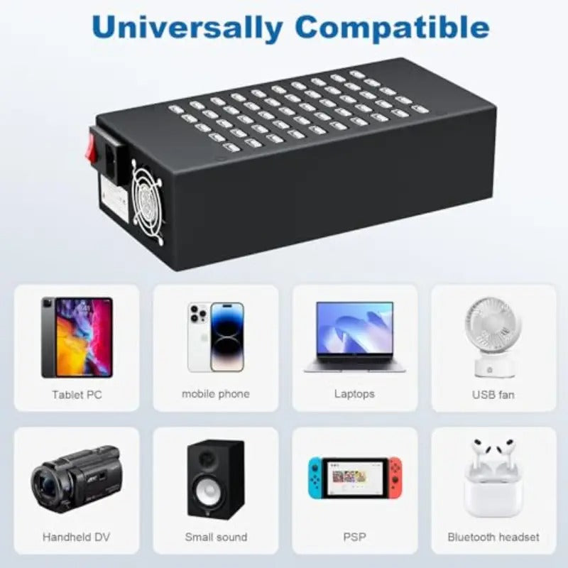 50 Port 200 Watt 40A USB Charging Station USB Fast Charger with Intelligent Protection Multiple USB Desktop Chargers Suitable for Hotels Shops Schools Shopping malls