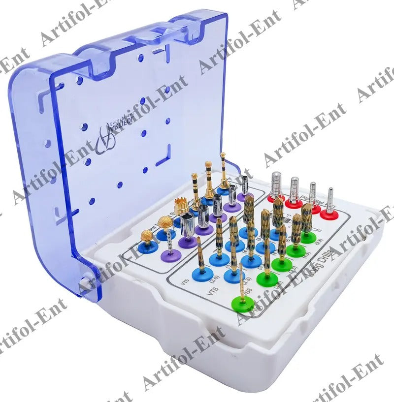 Artifol 29-Piece Implant Drill Kit – Lateral Approach Sinus Lift Kit with Tissue Punch, Parallel Pins & Storage Box – Implant Bur Set