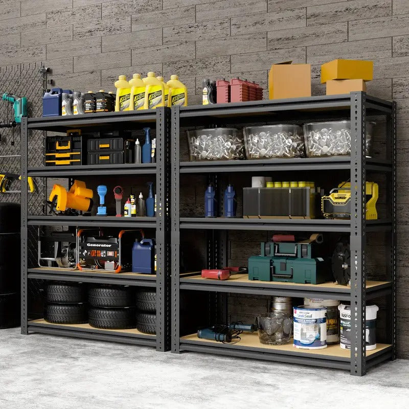 5-Tier Adjustable Metal Storage Shelves, 72"H Garage & Warehouse Shelving Units - Heavy-Duty Black Metal Frame with Multiple Compartments for Tools, Kitchen, Basement, Closet Organization, Garage Storage, Versatile