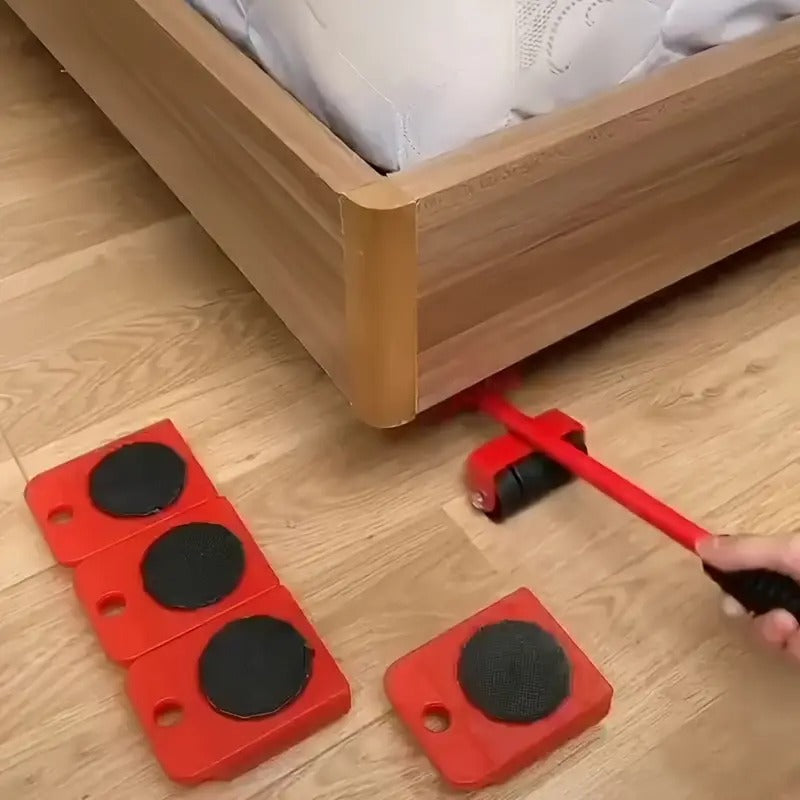 5pcs Heavy Duty Furniture Movers with Red Metal Pads - Labor-Saving Moving Tool for Large Objects, Smooth Rolling Pulley Base for
