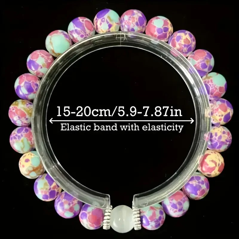 4pcs Natural Stone Crystal Bracelet - An Elastic Hand Band Handmade From Amethyst, Tiger's Eye, Cat's Eye, Marine Sedimentary Stone And Moonstone - Is Suitable for Gifts