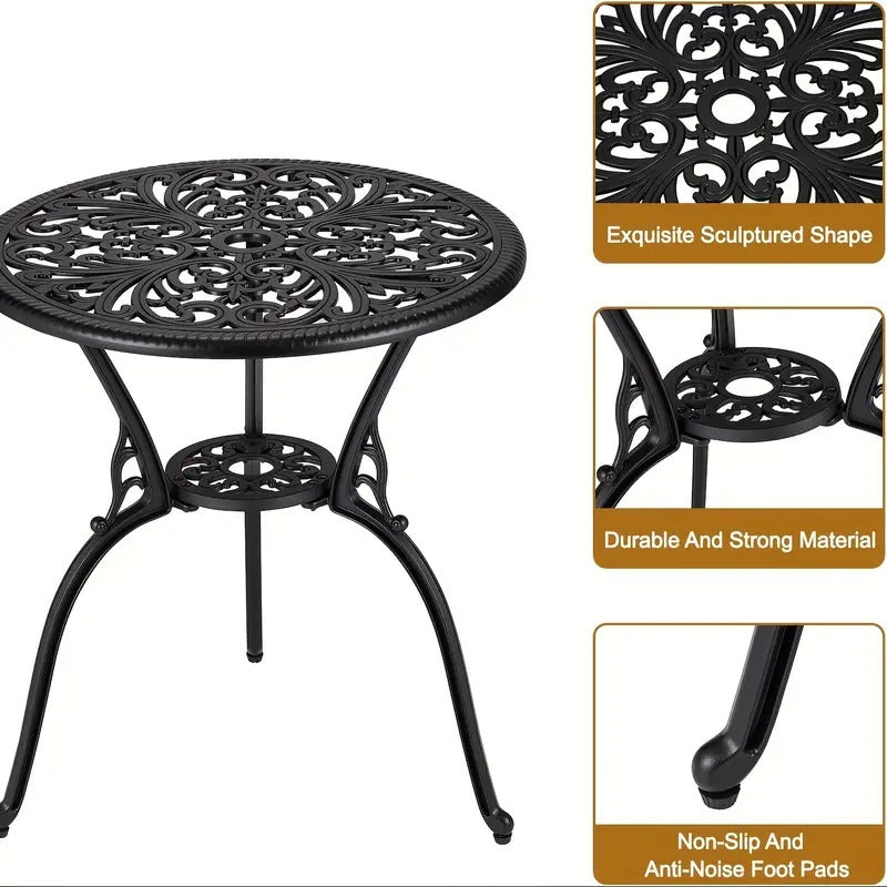 3pcs Bistro Set, Outdoor Bistro Table And Chairs Set Of 2, Rust-Resistant Cast Aluminum All Weather Patio Outdoor Bistro Set with Umbrella Hole for Backyard, Balcony, Front Porch