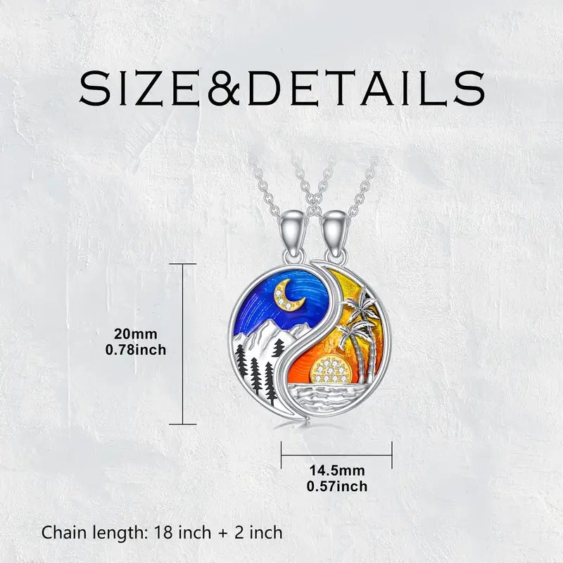 Yin Yang Necklace Sterling Silver Yin Yang Ancient Pendant Necklace Jewelry Gifts for Couple Women Wife