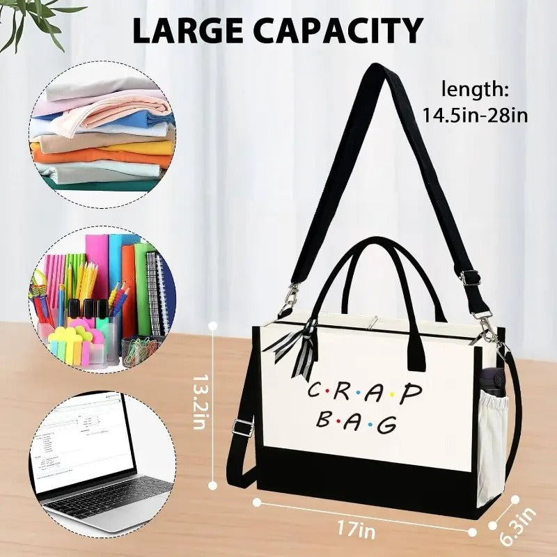 JOJHDR Canvas Beach Bag with Zipper And Slide Pockets, Trendy Shoulder Strap And Bottom Support, Ideal for Office Use