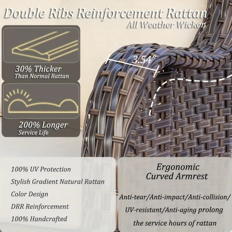 8pcs Hand-woven PE Wicker Outdoor 360° Swivel Rocking Chair, High Quality Cushions, Not Easy to Slide, with Small Side Table, Multi-purpose Outdoor Ottomans, with Storage Space,
