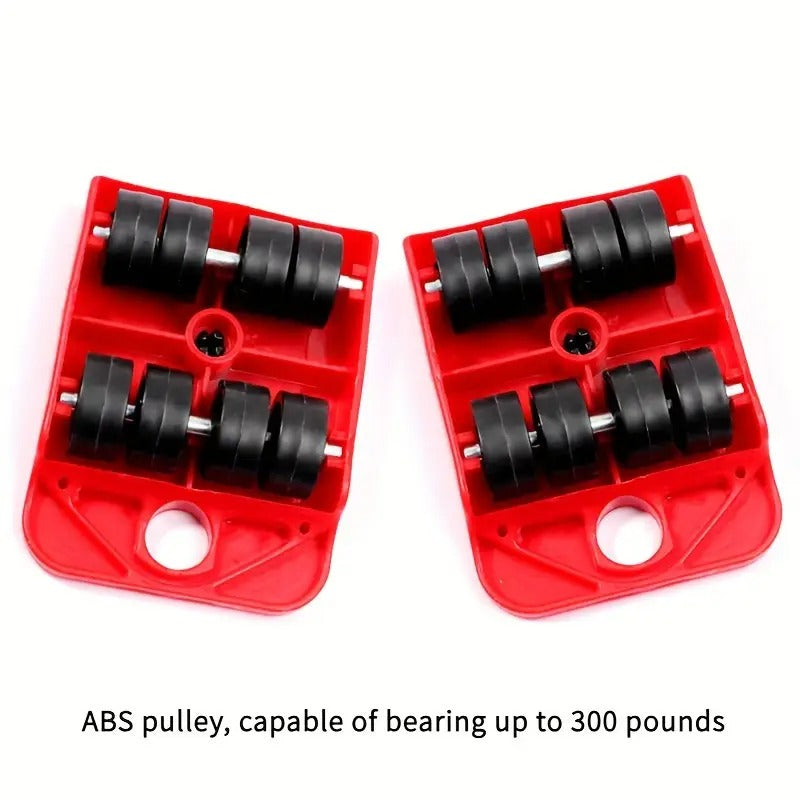 5pcs Heavy Duty Furniture Movers with Red Metal Pads - Labor-Saving Moving Tool for Large Objects, Smooth Rolling Pulley Base for