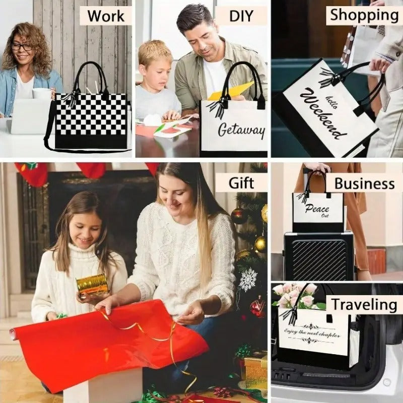 JOJHDR Canvas Beach Bag with Zipper And Slide Pockets, Trendy Shoulder Strap And Bottom Support, Ideal for Office Use