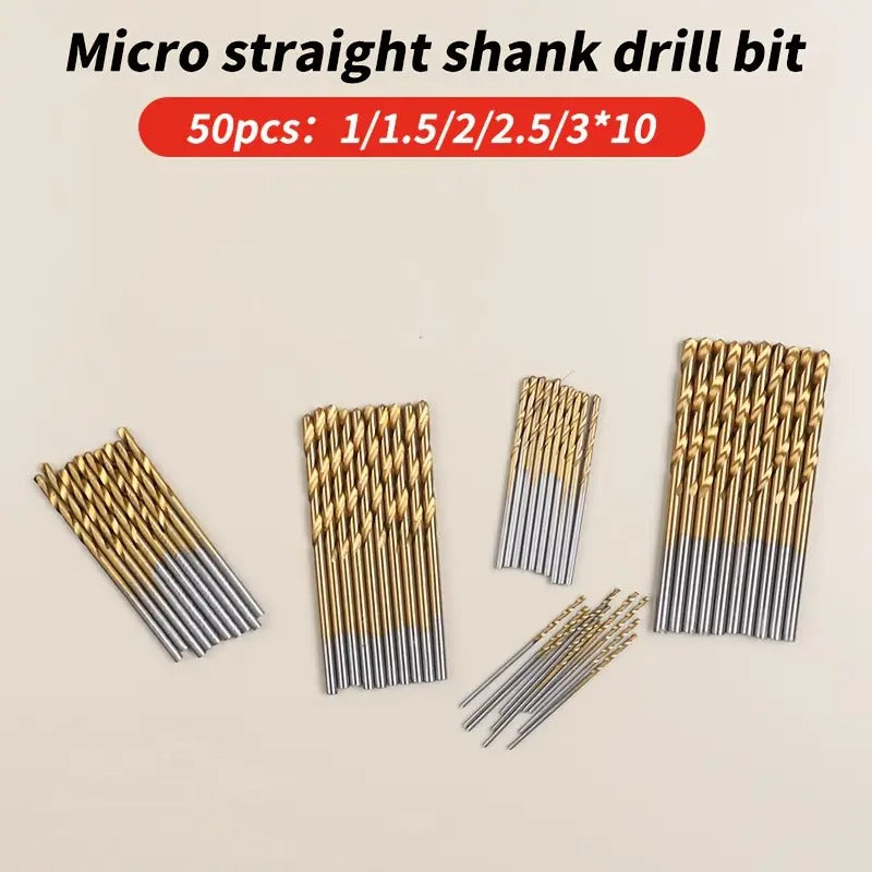 50pcs of Mixed Twist Drill Set, Round Handle Drill, Titanium Plated High Speed Steel Material, Double Helix Router, More Smooth Punching, for Metal, Wood, Crafts Production, Rope And Other Drilling