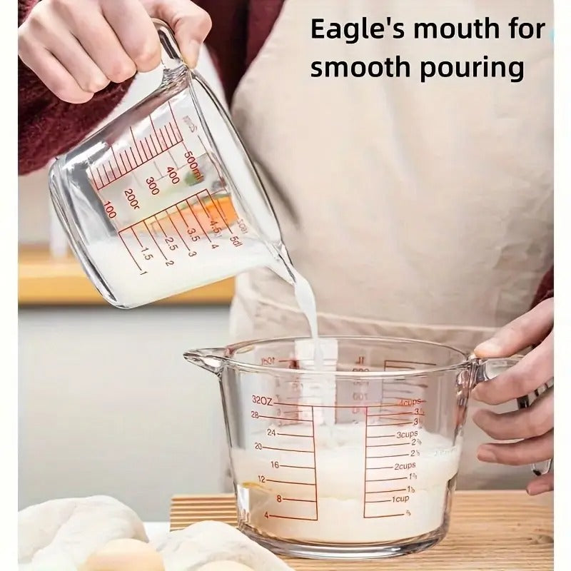 Three-piece Set Of Large-capacity Heat-resistant Thickened Glass Measuring Cup Microwave Heating Glass Scale Cup with Handle Breakfast Milk Cup Kitchen Baking 11.83oz 16.91oz 33.81oz Three Capacities